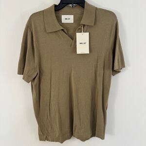 NWT NN07 Ryan Polo Small Cotton Linen Open Johnny Collar Knit Shirt Sage Green